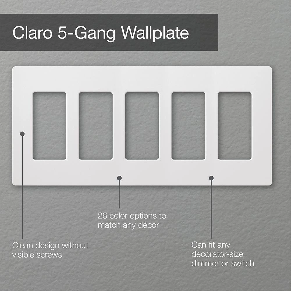 Claro 5 Gang Decorator/Rocker Wallplate, Gloss, Ivory (1-Pack) by Lutron - Image 4