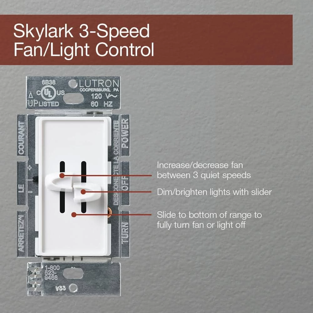 Skylark 300-Watt Single-Pole Dual Fan Control and Dimmer, Light Almond by Lutron - Image 4