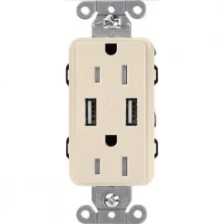 Claro 15 Amp 125-Volt, Tamper Resistant Duplex USB Outlet, Light Almond by Lutron