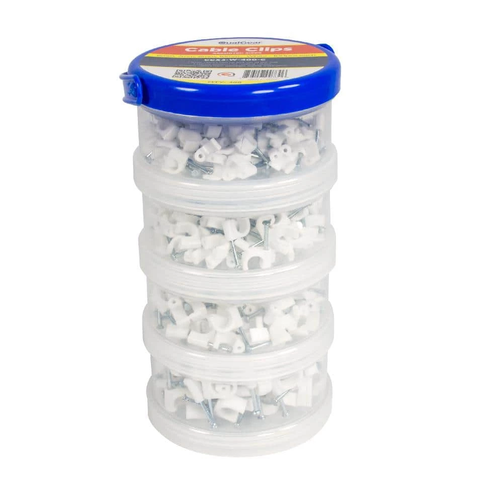 6 mm, 7 mm, 8 mm and 10 mm Cable Clips, White (400-Pack) by QualGear