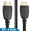 High Speed HDMI 2.0 Cable with Ethernet, 6 ft., (6-Pack) by QualGear