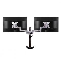 3-Way Articulating Dual Monitor Mount for 13 in. - 27 in. Flat Panel Monitors, Silver by QualGear