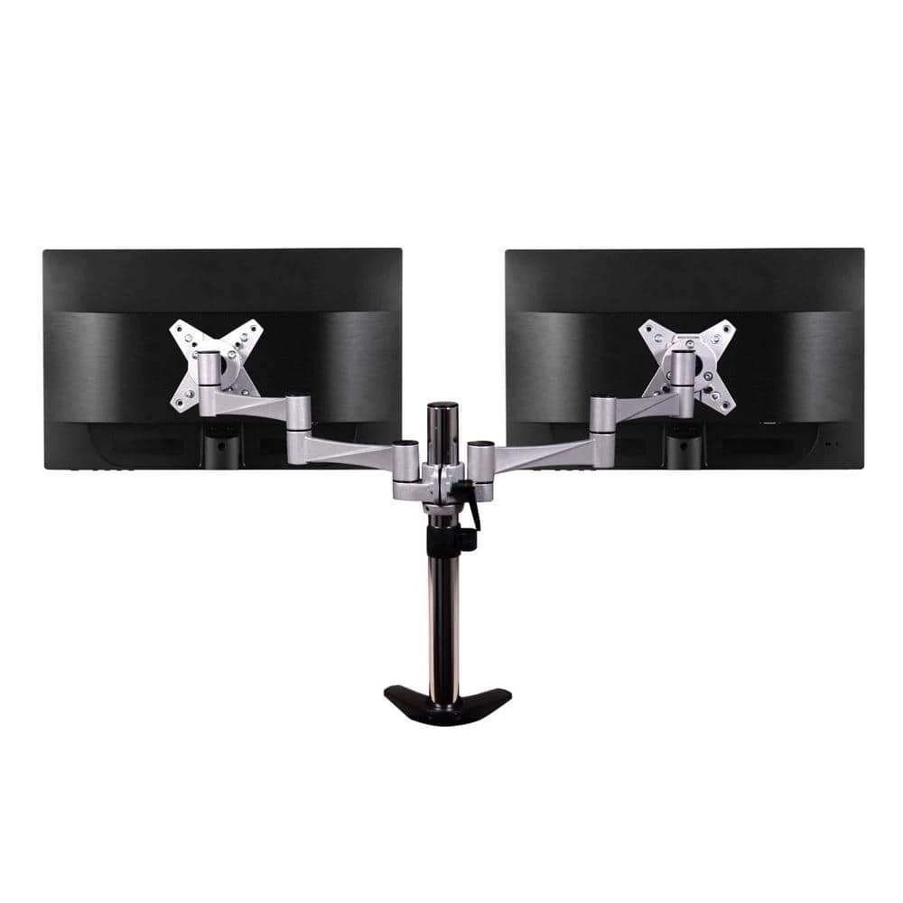 3-Way Articulating Dual Monitor Mount for 13 in. - 27 in. Flat Panel Monitors, Silver by QualGear