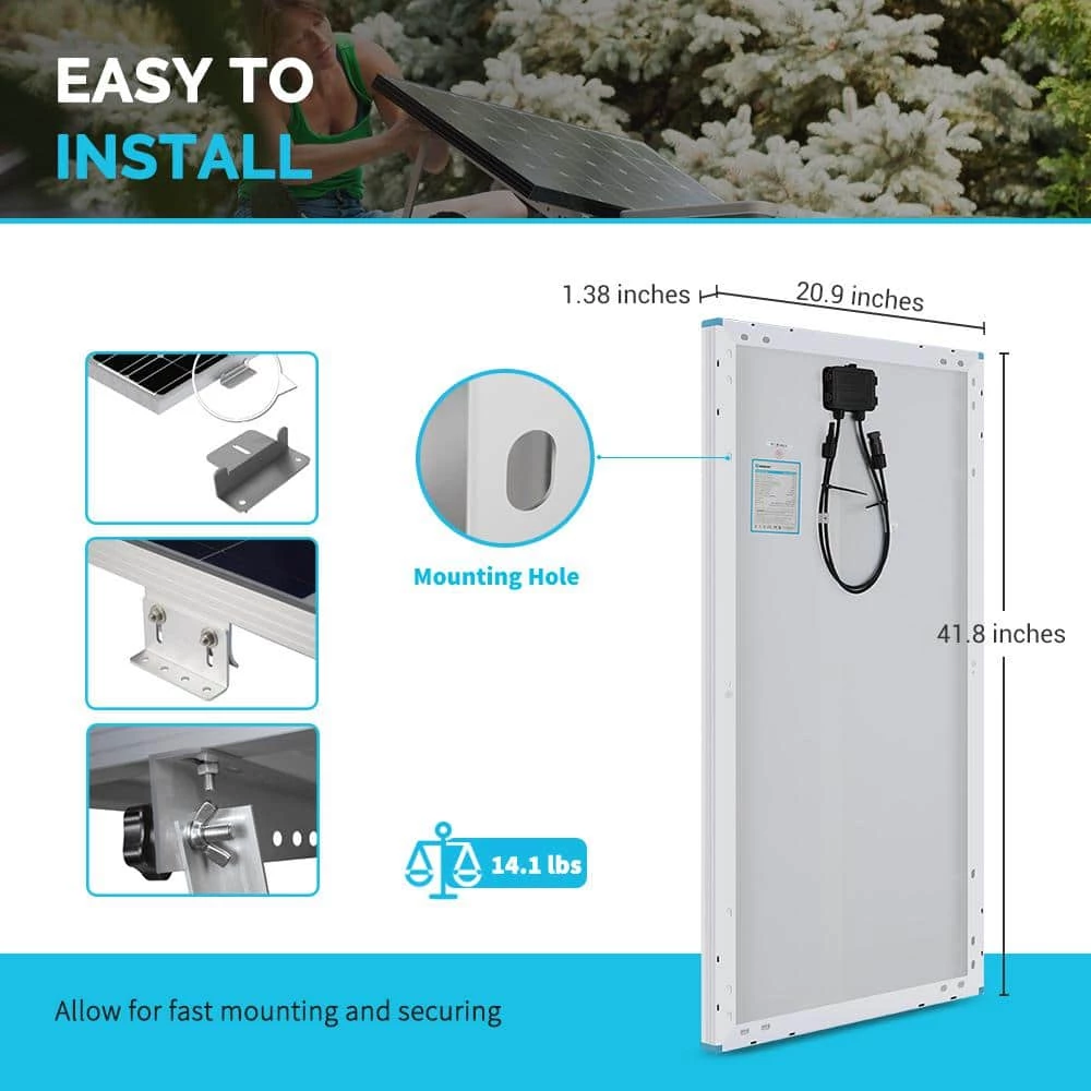 100-Watt 12-Volt Monocrystalline Solar Panel with High-Efficiency Module for RV Battery Boat Caravan Solar System by Renogy - Image 5