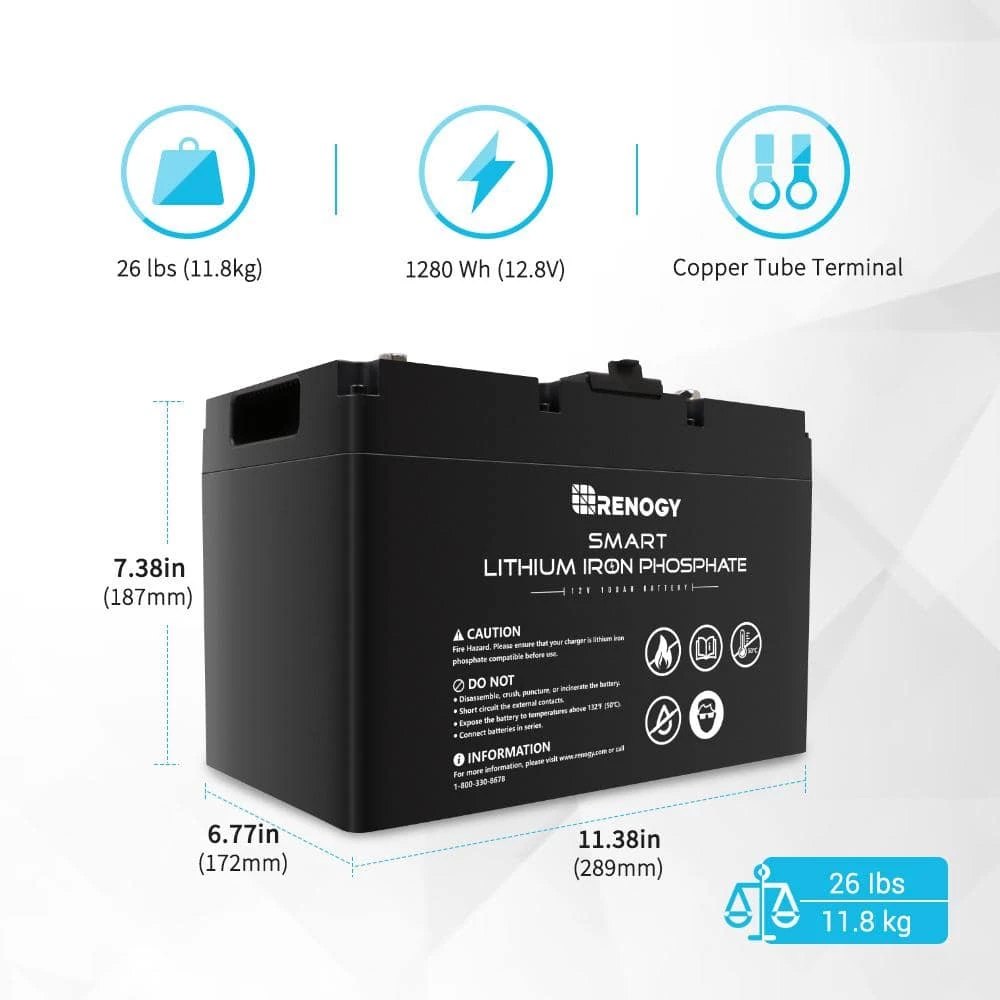 12-Volt 100AH LiFePO4 Deep Cycle Lithium Battery Over 4000 Cycles, BMS, Backup Power for RV Marine, Maintenance-Free by Renogy - Image 2
