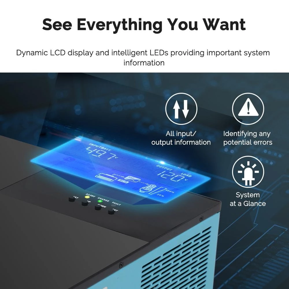 48-Volt 3500-Watt Pure Sine Wave Inverter Charger All-in-One w/ LCD Display Compatible with Lithium Battery 7000W Surge by Renogy - Image 5