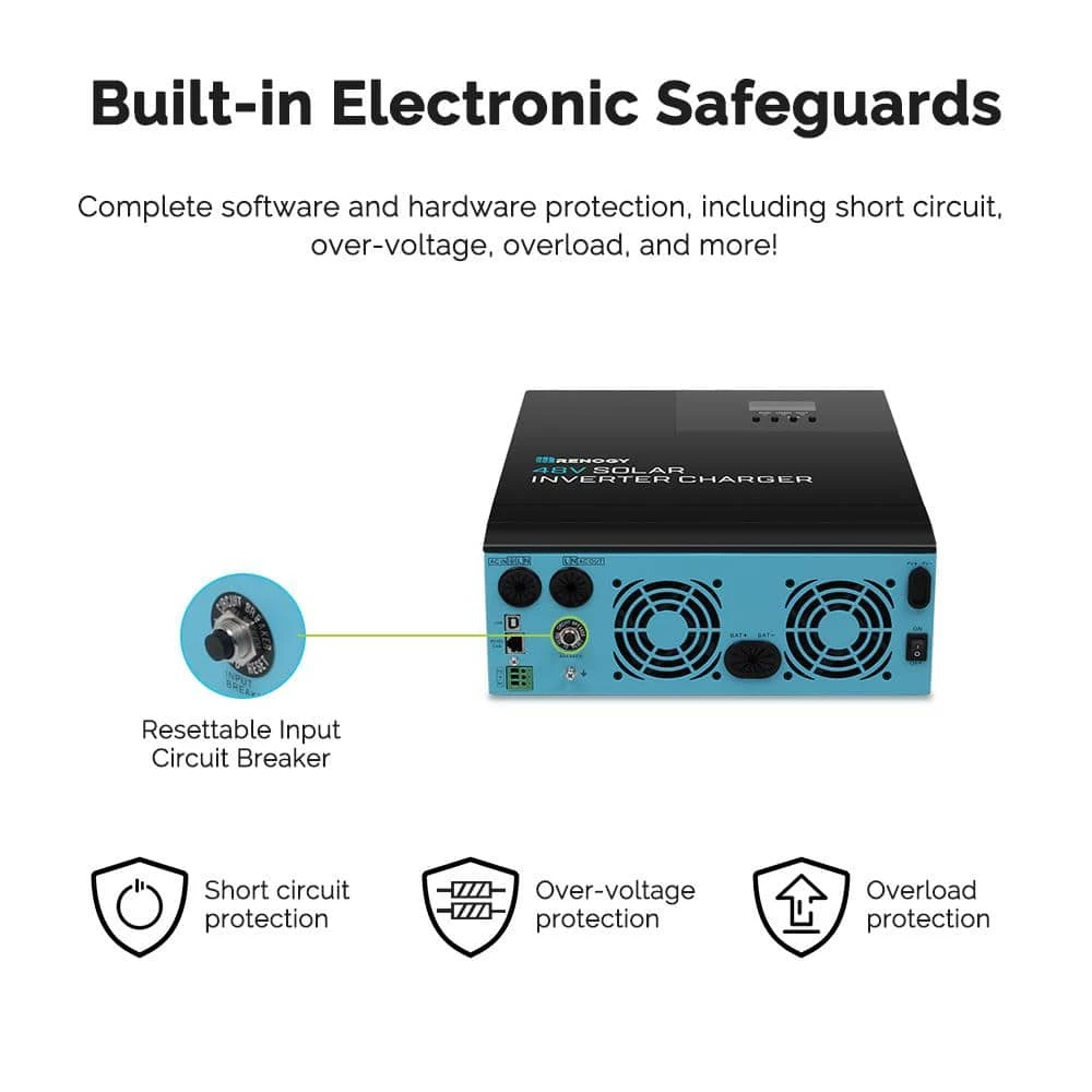 48-Volt 3500-Watt Pure Sine Wave Inverter Charger All-in-One w/ LCD Display Compatible with Lithium Battery 7000W Surge by Renogy - Image 7