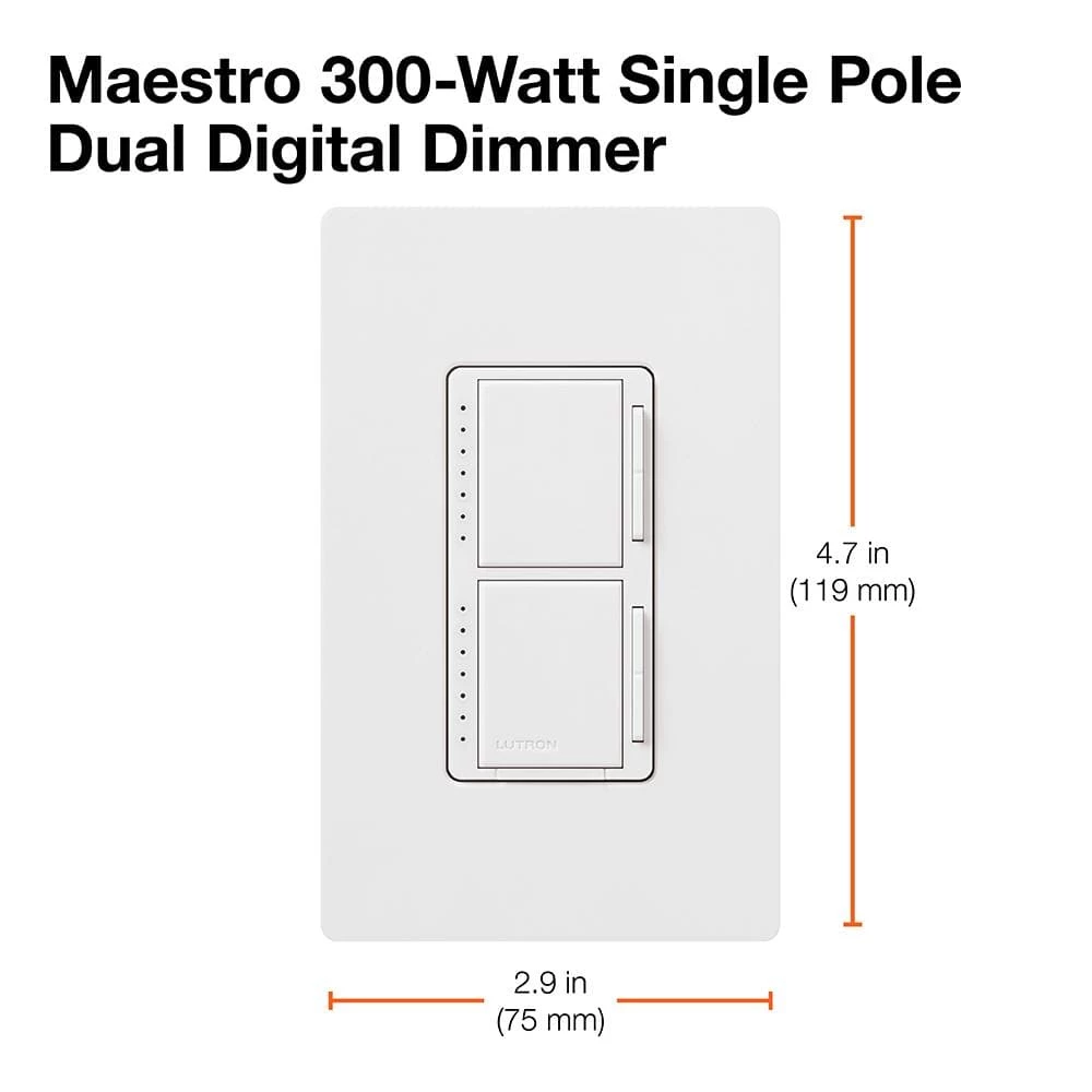Maestro 300-Watt Single-Pole Dual Dimmer - Snow by Lutron - Image 5