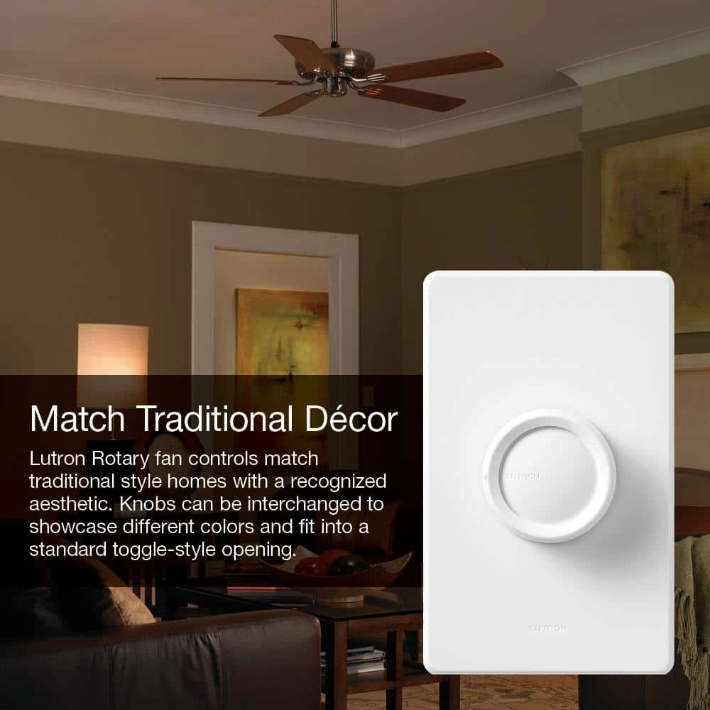 Rotary 1.5 Amp 3-Speed Single-Pole Fan Control, White by Lutron - Image 3