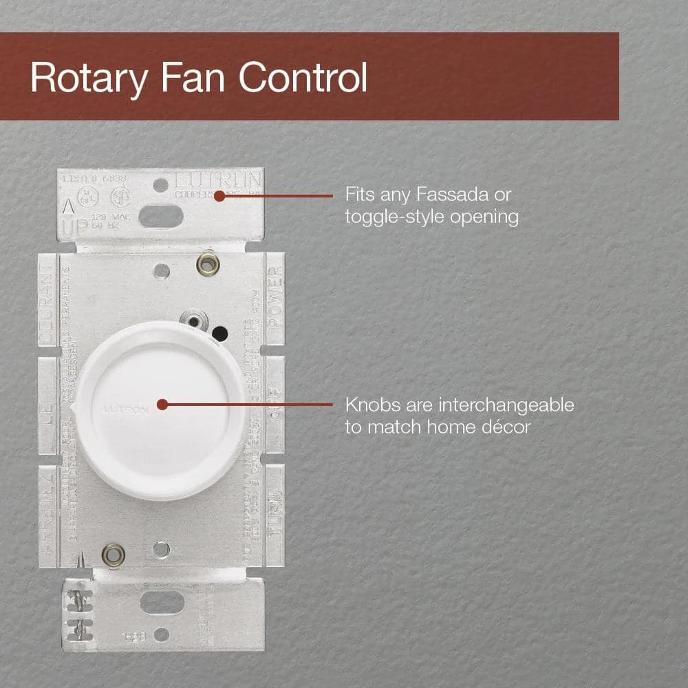 Rotary 1.5 Amp 3-Speed Single-Pole Fan Control, White by Lutron - Image 7