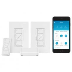 Caseta Wireless Smart Lighting Starter Kit with Smart Bridge, Pico Remote, and 2-Dimmer Switches, White by Lutron