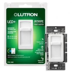 Skylark Contour Slide LED+ Dimmer Switch for Dimmable LED, Incandescent and Halogen Bulbs, Single-Pole, White by Lutron