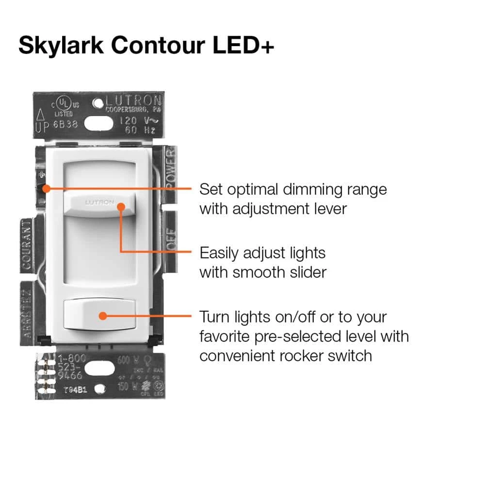 Skylark Contour LED+ Dimmer Switch for Dimmable LED, Halogen and Incandescent Bulbs, Single-Pole or 3-Way, White by Lutron - Image 11