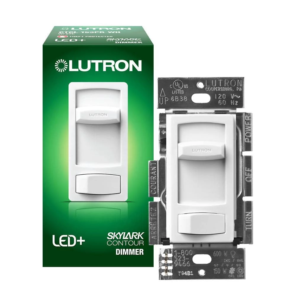 Skylark Contour LED+ Dimmer Switch for Dimmable LED Bulbs, Single-Pole/3-Way, Easy-Open Pro Box, White by Lutron