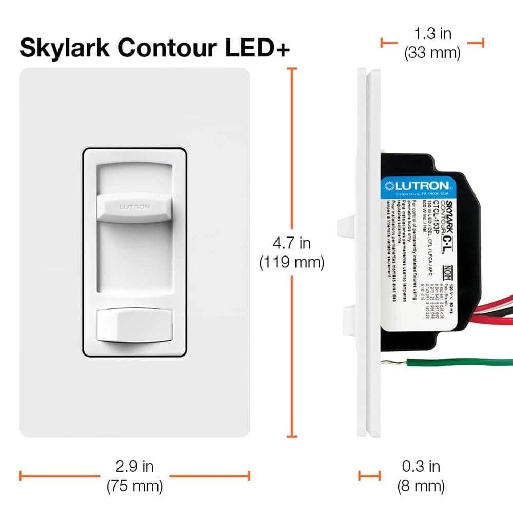 Skylark Contour LED+ Dimmer Switch for Dimmable LED Bulbs, Single-Pole/3-Way, Easy-Open Pro Box, White by Lutron - Image 12