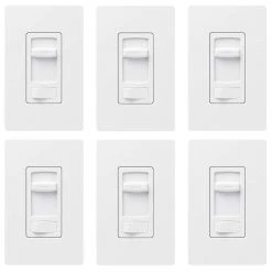 Skylark Contour LED+ Dimmer Switch for Dimmable LED, INC/HAL Bulbs, Single-Pole or 3-Way, with Wallplate White (6-Pack) by Lutron