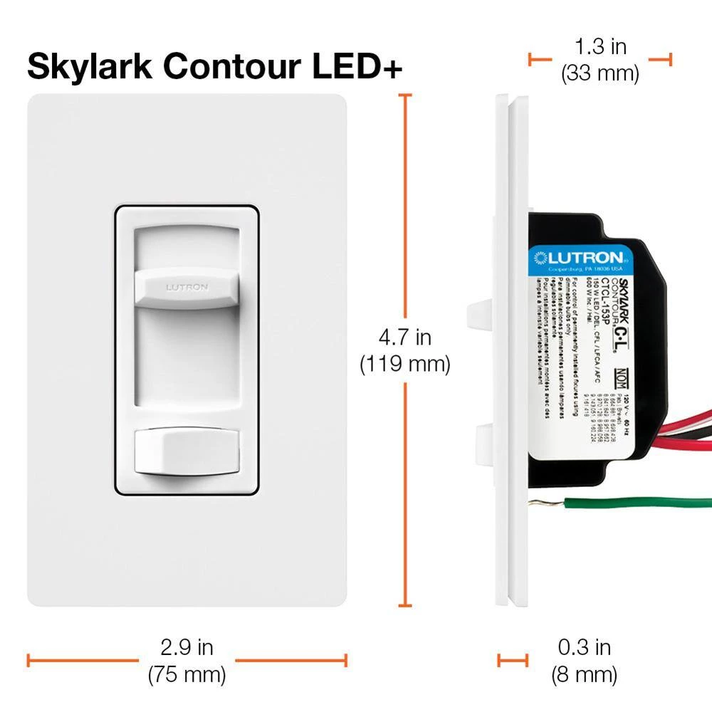 Skylark Contour LED+ Dimmer Switch for Dimmable LED, INC/HAL Bulbs, Single-Pole or 3-Way, with Wallplate White (6-Pack) by Lutron - Image 12