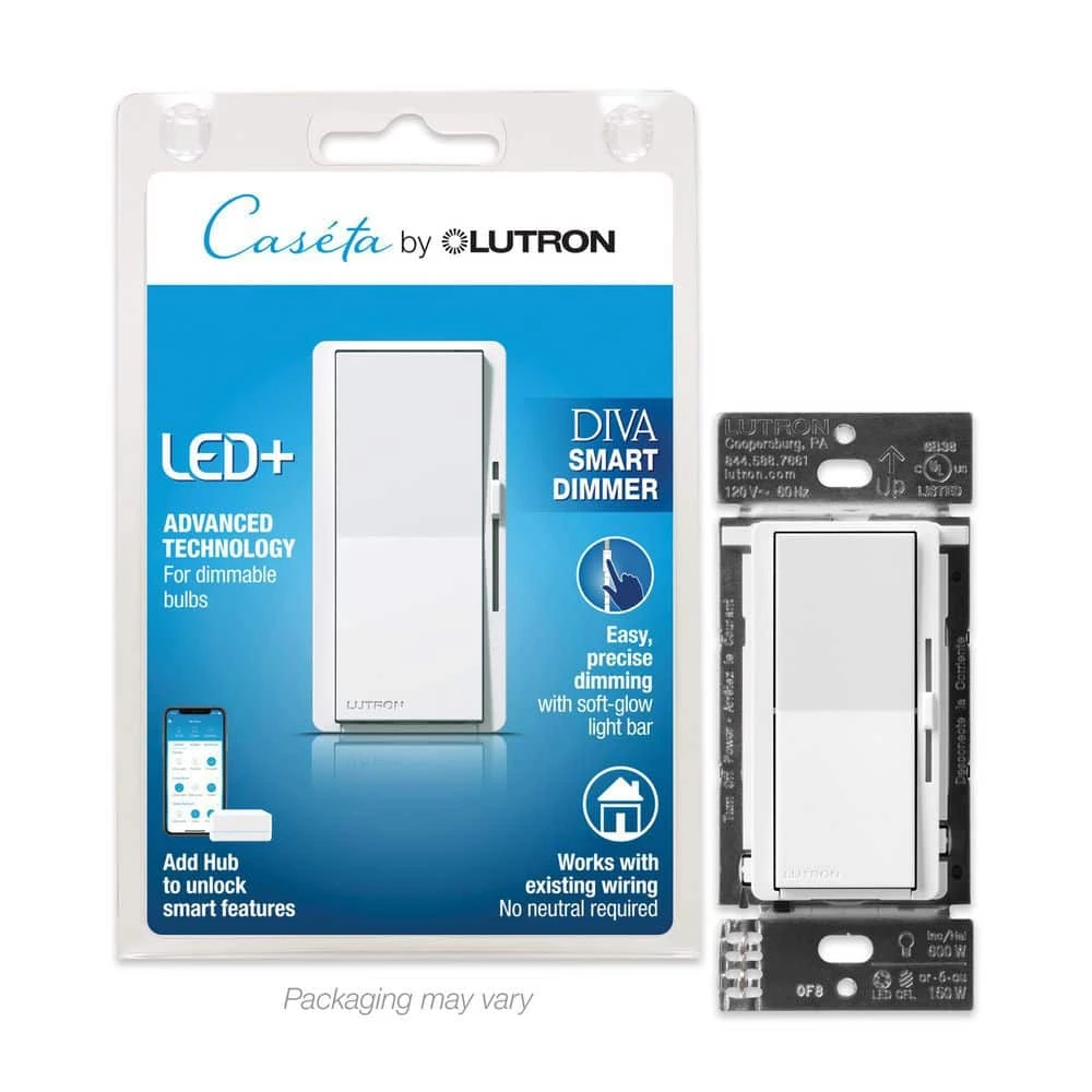 Diva Smart Dimmer Switch for Caseta Smart Lighting, White by Lutron