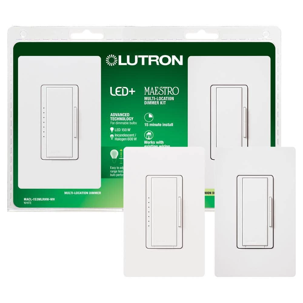 Maestro LED+ Dimmer Switch Kit for Dimmable LED, Halogen and Incandescent Bulbs, 3-Way or Multi-Location, White by Lutron