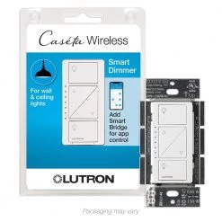 Caseta Smart Dimmer Switch, 150W LED/600W Incandescent, for Wall and Ceiling Lights, White by Lutron