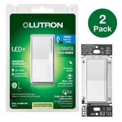 Sunnata 3-Way/Multi-Location LED Plus Touch Dimmer Switch, for LED Incandescent/Halogen Bulbs in White (2-Pack) by Lutron