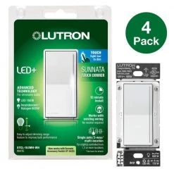 Sunnata 3-Way/Multi-Location LED Plus Touch Dimmer Switch, for LED Incandescent/Halogen Bulbs in White (4-Pack) by Lutron
