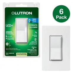 Sunnata 3-Way/Multi-Location LED Plus Touch Dimmer Switch with Wallplate, for LED Bulbs in White (6-Pack) by Lutron