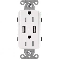 Claro 15 Amp 125-Volt Tamper Resistant Duplex USB Outlet, White by Lutron