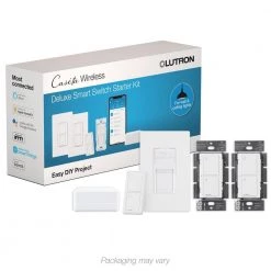 Caseta Deluxe Smart Switch Kit with Smart Bridge, 2 Smart Switches, Remote in White by Lutron
