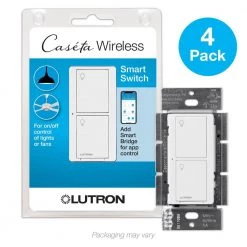 Caseta Smart Switch for All Bulb Types or Fans, 5A, White (4-Pack) by Lutron