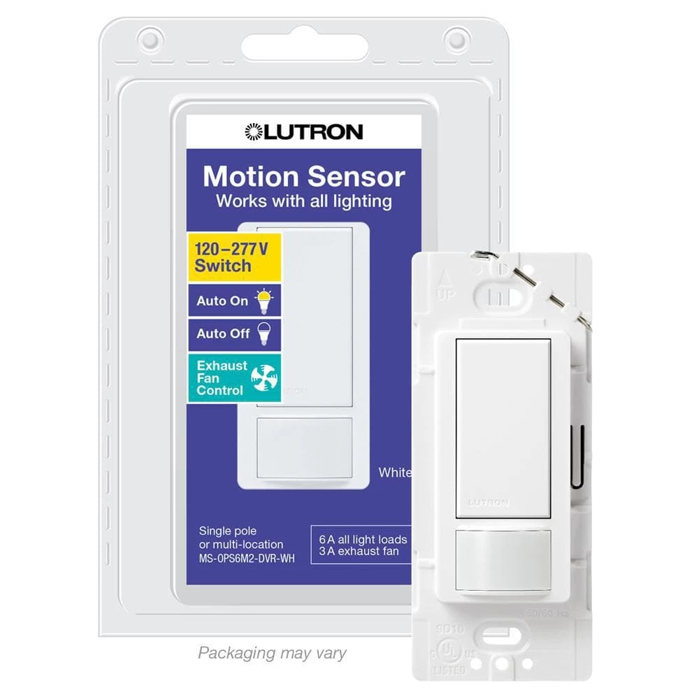 Maestro 6 Amp Dual Voltage Motion Sensor Switch, Single-Pole, White by Lutron