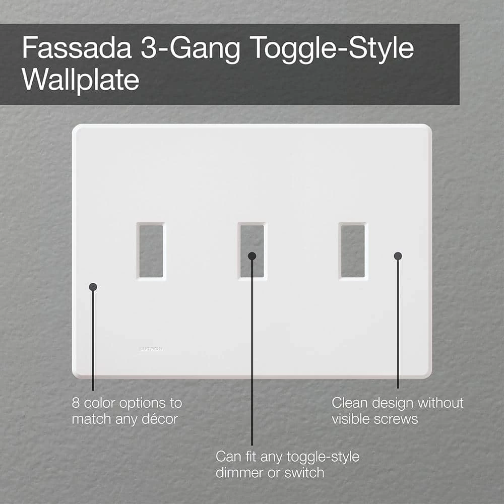 Fassada 3 Gang Toggle-Style Wallplate for Dimmers and Switches, White by Lutron - Image 3