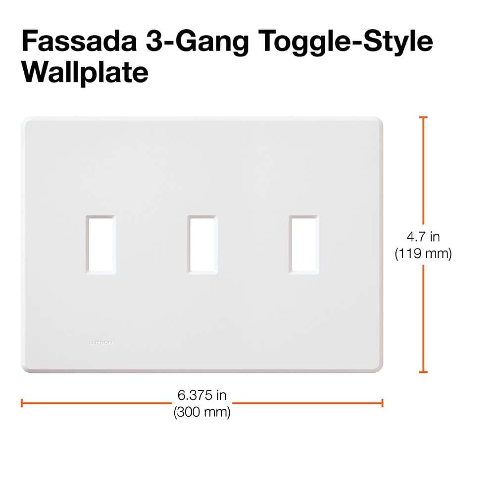 Fassada 3 Gang Toggle-Style Wallplate for Dimmers and Switches, White by Lutron - Image 4