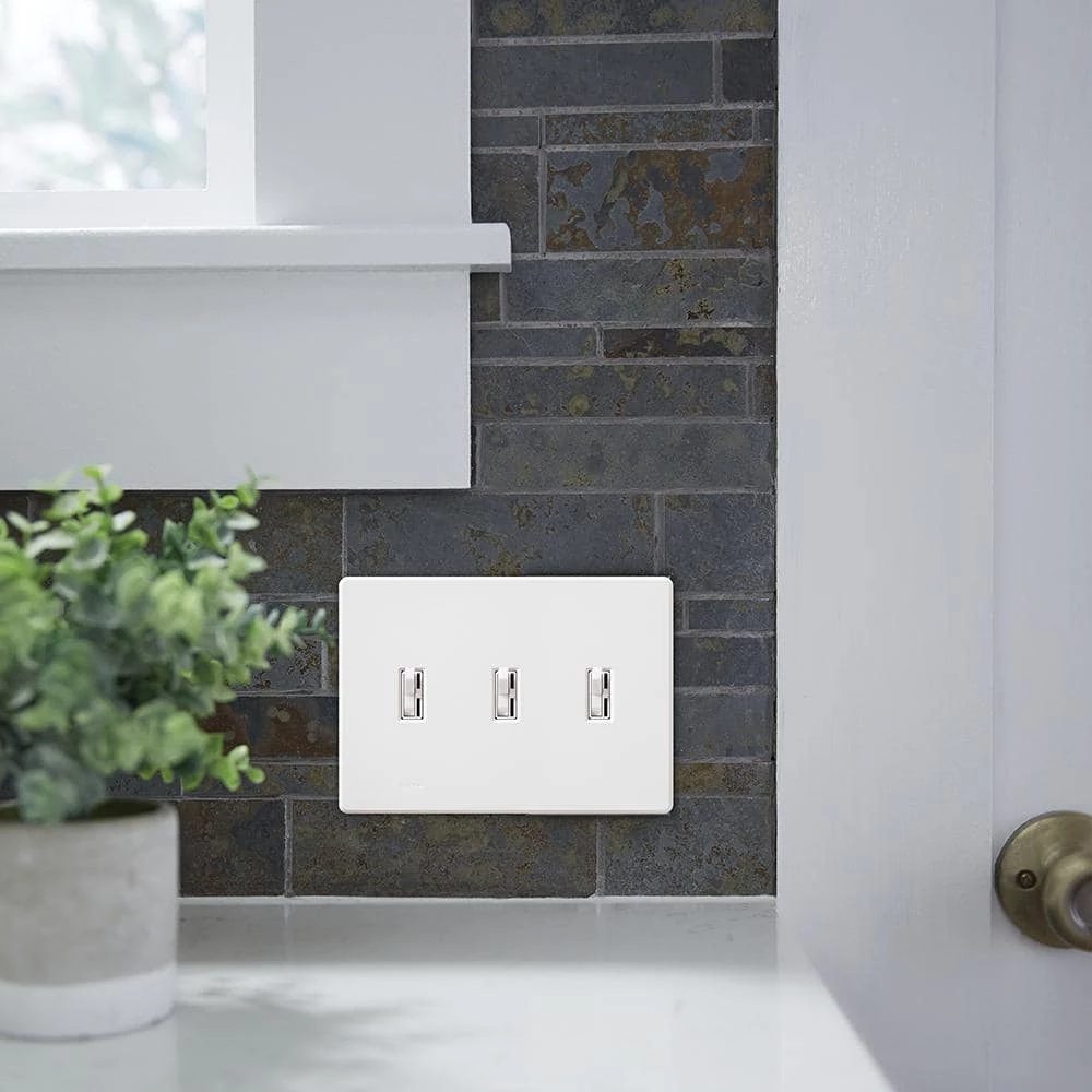Fassada 3 Gang Toggle-Style Wallplate for Dimmers and Switches, White by Lutron - Image 2
